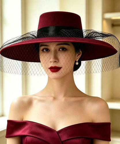Stylish Red Patchwork Tulle Cashmere Cloche Hat