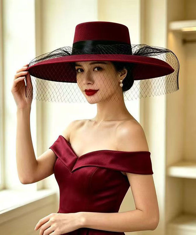 Stylish Red Patchwork Tulle Cashmere Cloche Hat