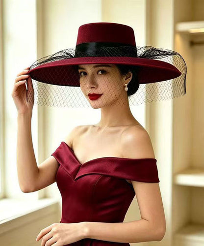 Stylish Red Patchwork Tulle Cashmere Cloche Hat