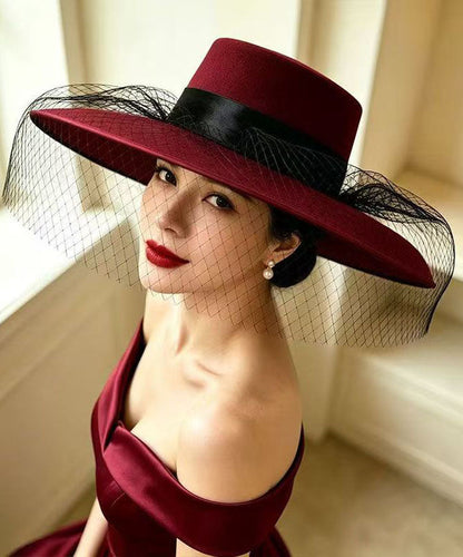 Stylish Red Patchwork Tulle Cashmere Cloche Hat