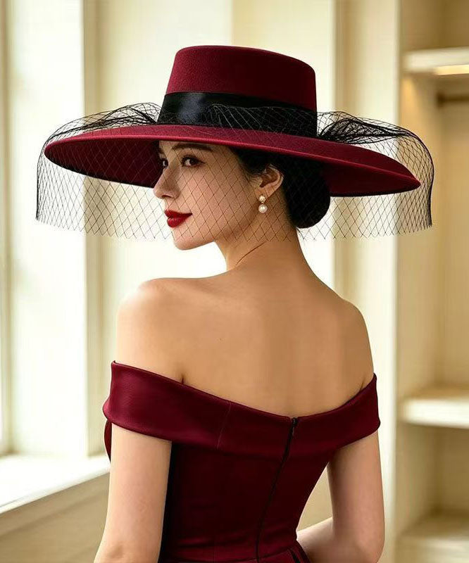 Stylish Red Patchwork Tulle Cashmere Cloche Hat