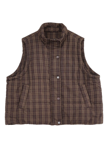 Stylish Red Plaid Thick Fine Cotton Filled Vests Winter