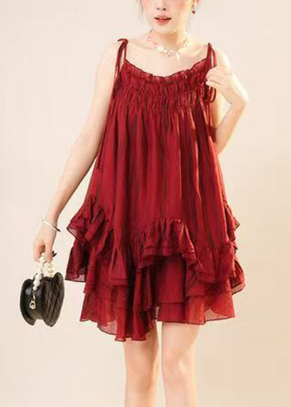 Stylish Red Ruffled Print Top And Shorts Two Pieces Set Sleeveless