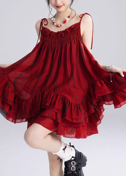 Stylish Red Ruffled Print Top And Shorts Two Pieces Set Sleeveless