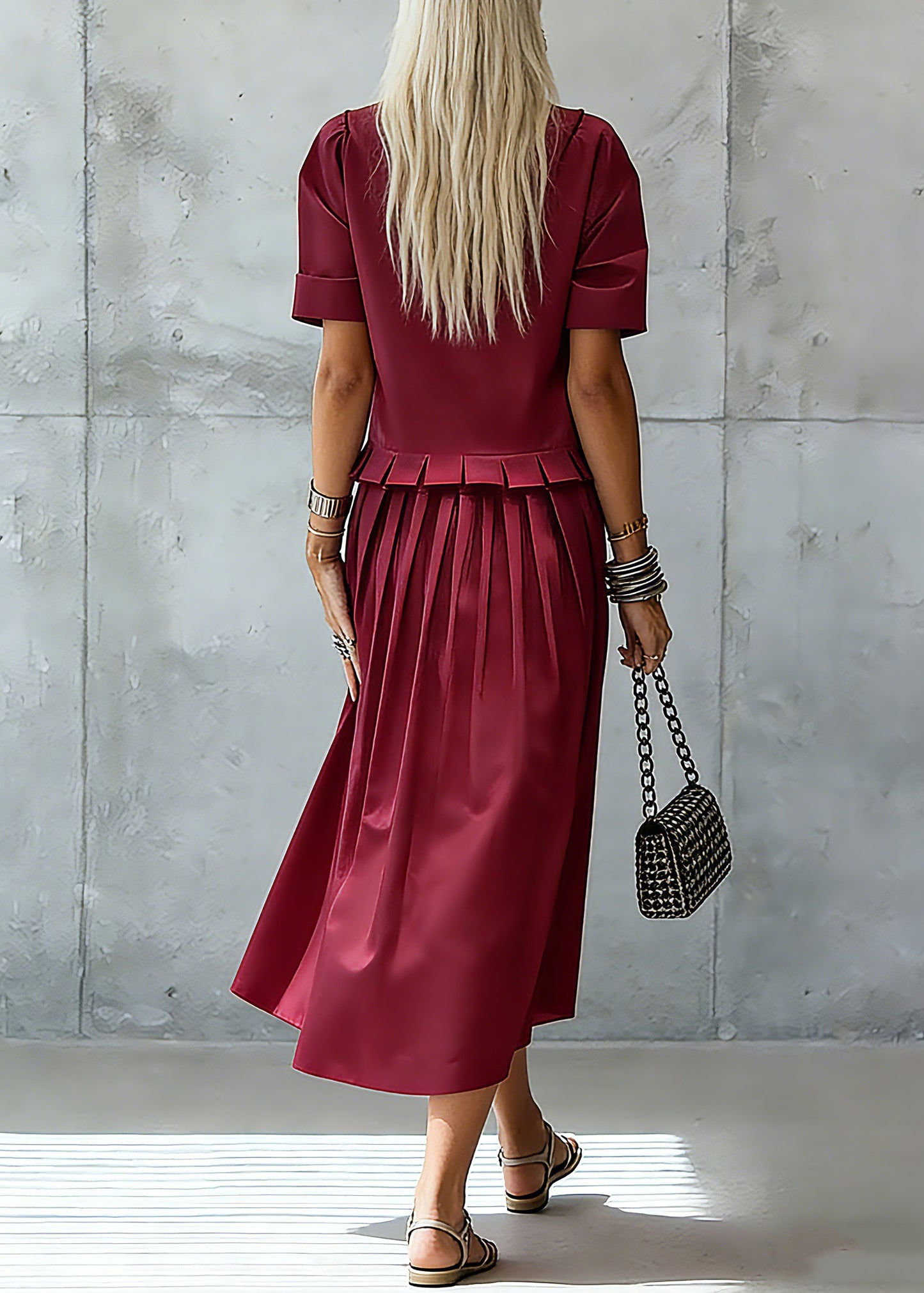 Stylish Red Ruffled Solid Maxi Dress Summer