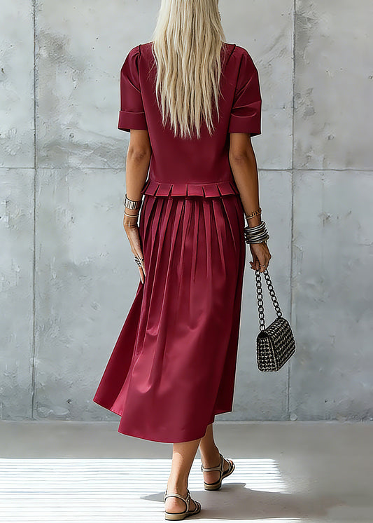 Stylish Red Ruffled Solid Maxi Dress Summer