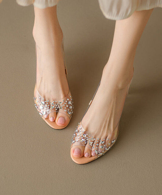Stylish Rhinestone Peep Toe Wedge Sandals Sheer High Wedge Heels Shoes