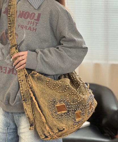 Stylish Ripped Rivet Denim Versatile Shoulder Crossbody Bag