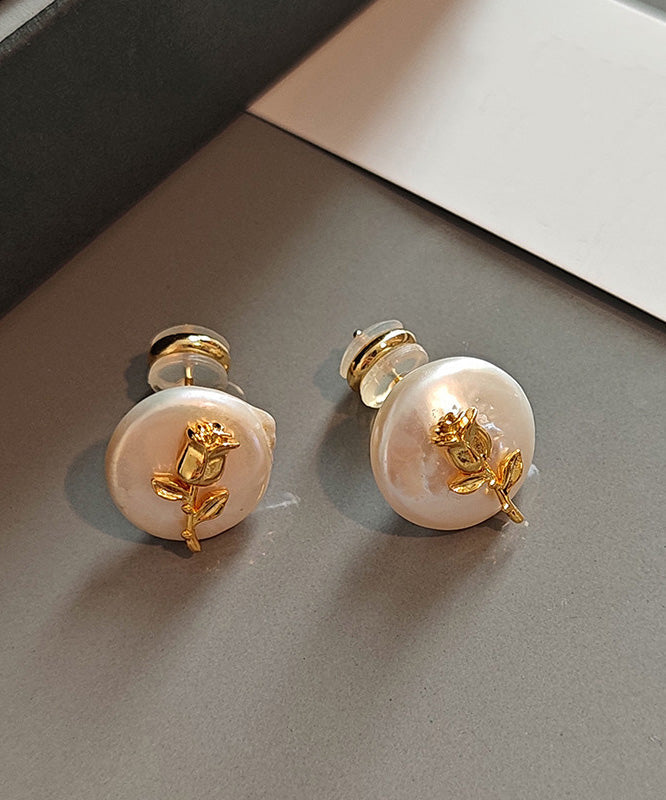Stylish Rose Copper Baroque Pearl Stud Earrings
