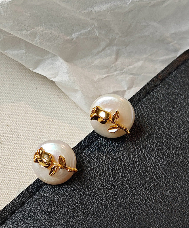 Stylish Rose Copper Baroque Pearl Stud Earrings