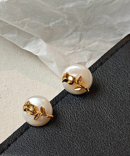 Stylish Rose Copper Baroque Pearl Stud Earrings