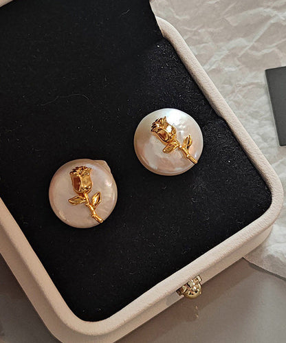 Stylish Rose Copper Baroque Pearl Stud Earrings
