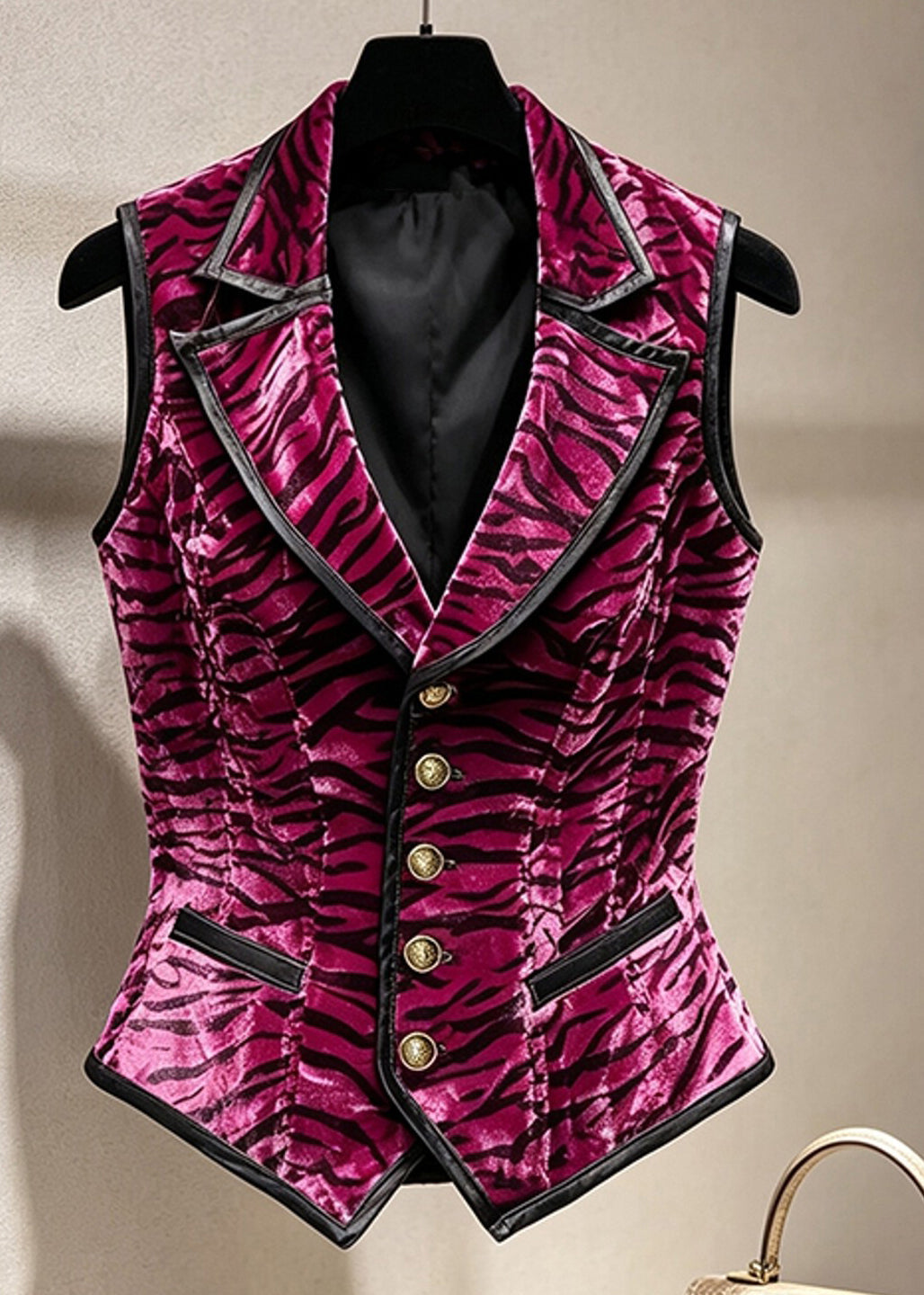 Stylish Rose Notched Button Striped Waistcoat Sleeveless