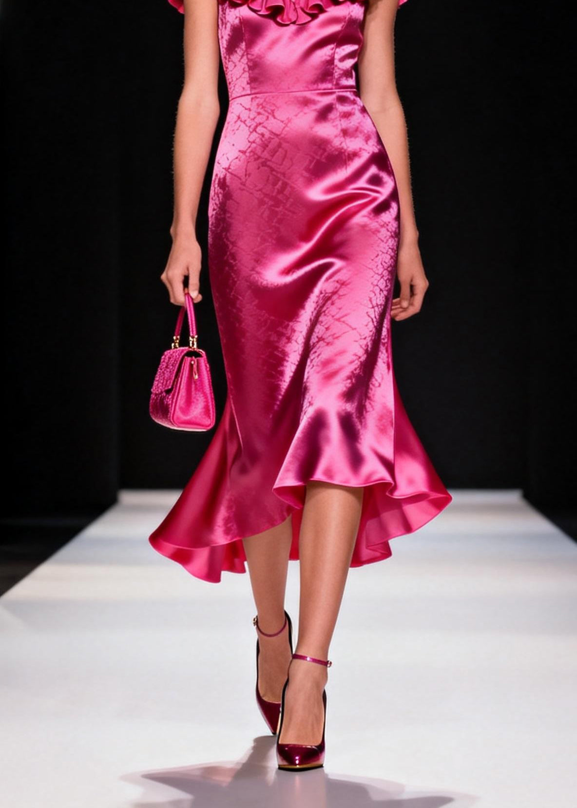 Stylish Rose Ruffled Patchwork Silk Long Dress Summer