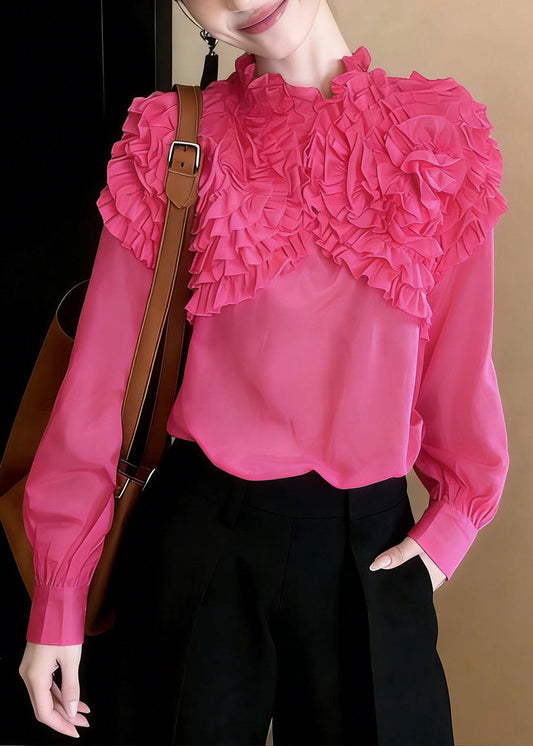 Stylish Rose Stand Collar Stereoscopic Floral Blouses Fall