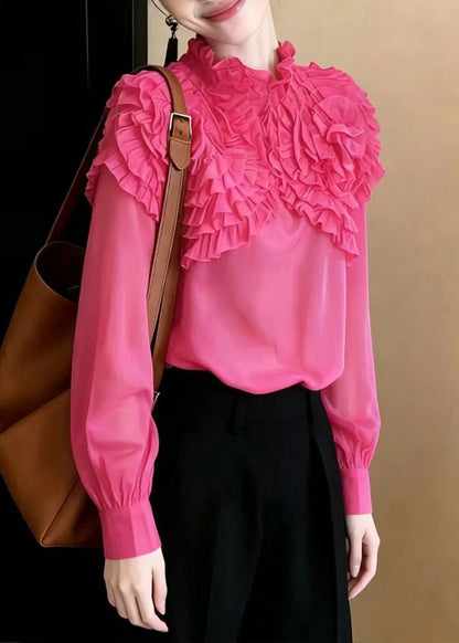 Stylish Rose Stand Collar Stereoscopic Floral Blouses Fall