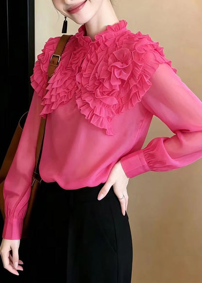 Stylish Rose Stand Collar Stereoscopic Floral Blouses Fall