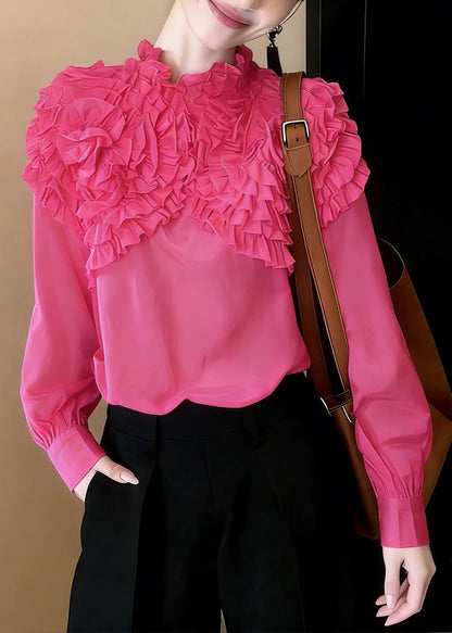 Stylish Rose Stand Collar Stereoscopic Floral Blouses Fall