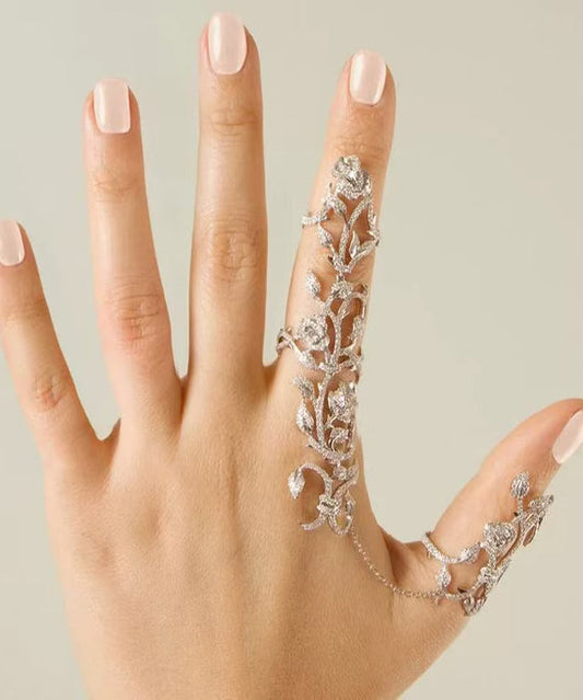 Stylish Rose Zircon Adjustable Metal Connected Ring