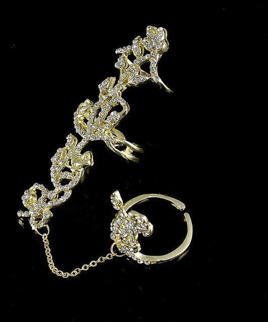 Stylish Rose Zircon Adjustable Metal Connected Ring