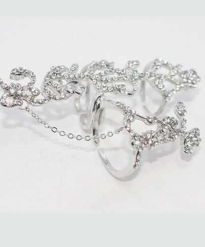 Stylish Rose Zircon Adjustable Metal Connected Ring