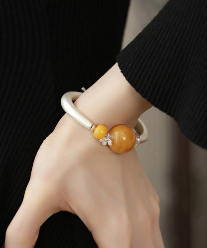 Stylish Silk 925 Silver Imitation Amber Round Bead Bangle