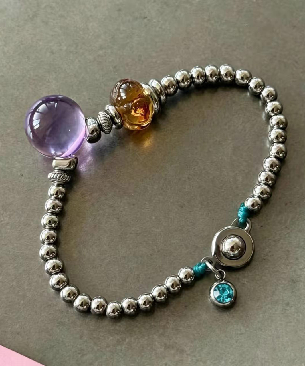 Stylish Silk Alloy Imitation Amethyst Beaded Charm Bracelet