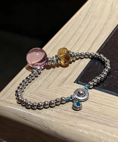 Stylish Silk Alloy Imitation Amethyst Beaded Charm Bracelet