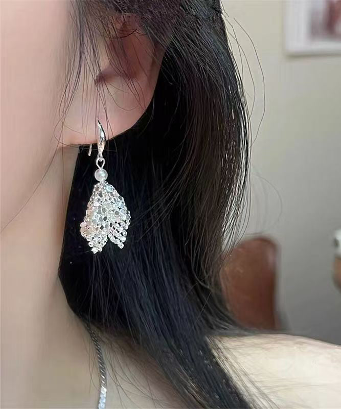 Stylish Silk Metal Zircon Sequins Drop Earrings