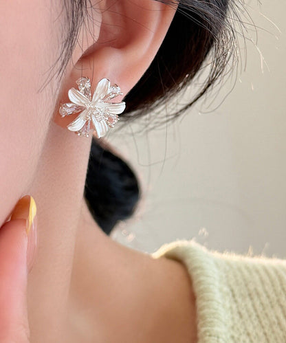 Stylish Silk Silver Needle Alloy Zircon Floral Stud Earrings