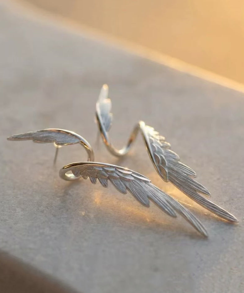 Stylish Silk Silver-Plated Alloy Wing Drop Earrings