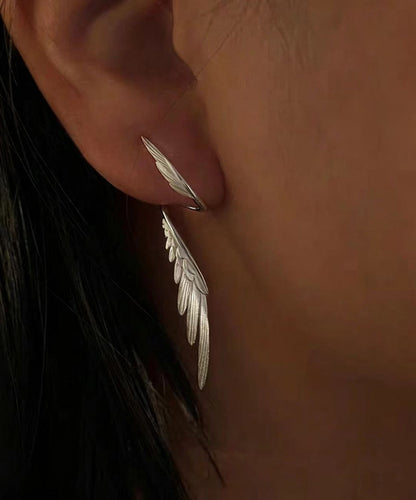 Stylish Silk Silver-Plated Alloy Wing Drop Earrings