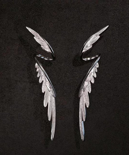 Stylish Silk Silver-Plated Alloy Wing Drop Earrings