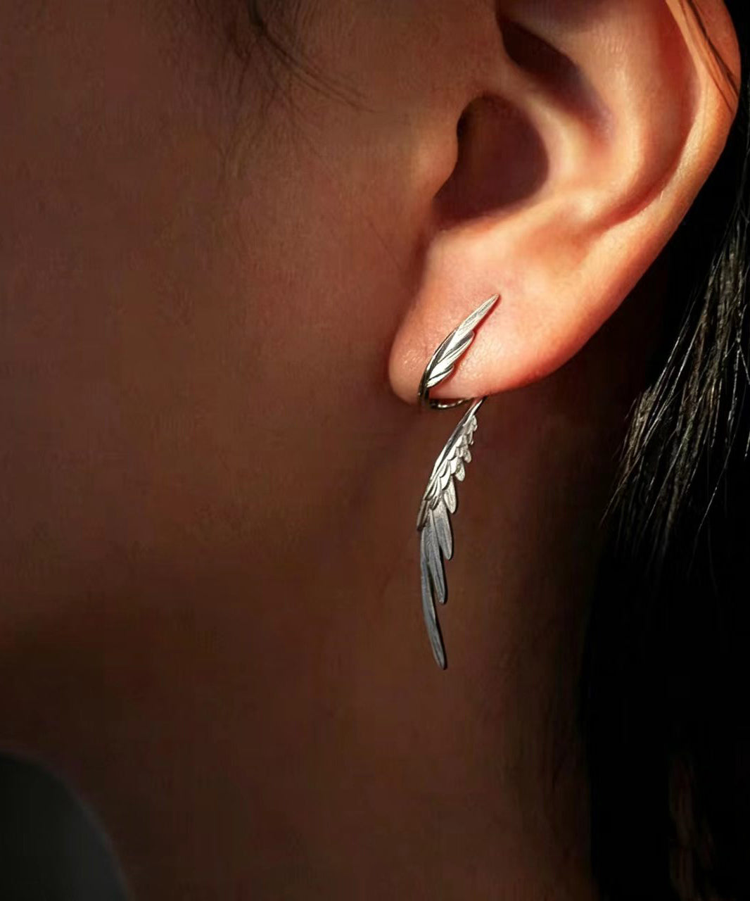 Stylish Silk Silver-Plated Alloy Wing Drop Earrings