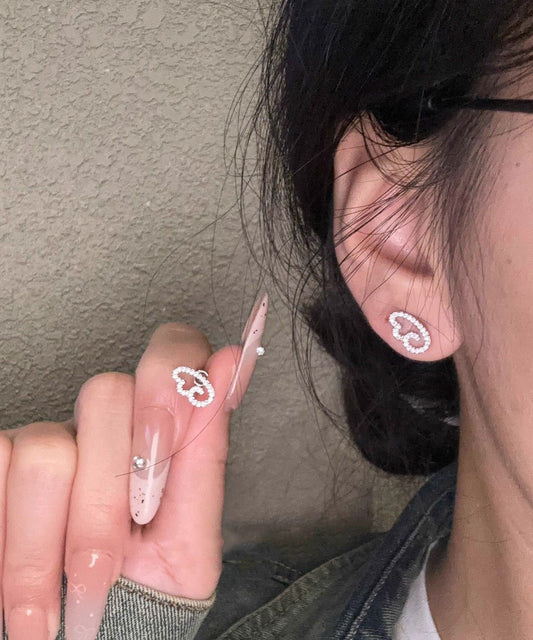 Stylish Silk Stainless Steel Zircon Hollow Out Wing Stud Earrings