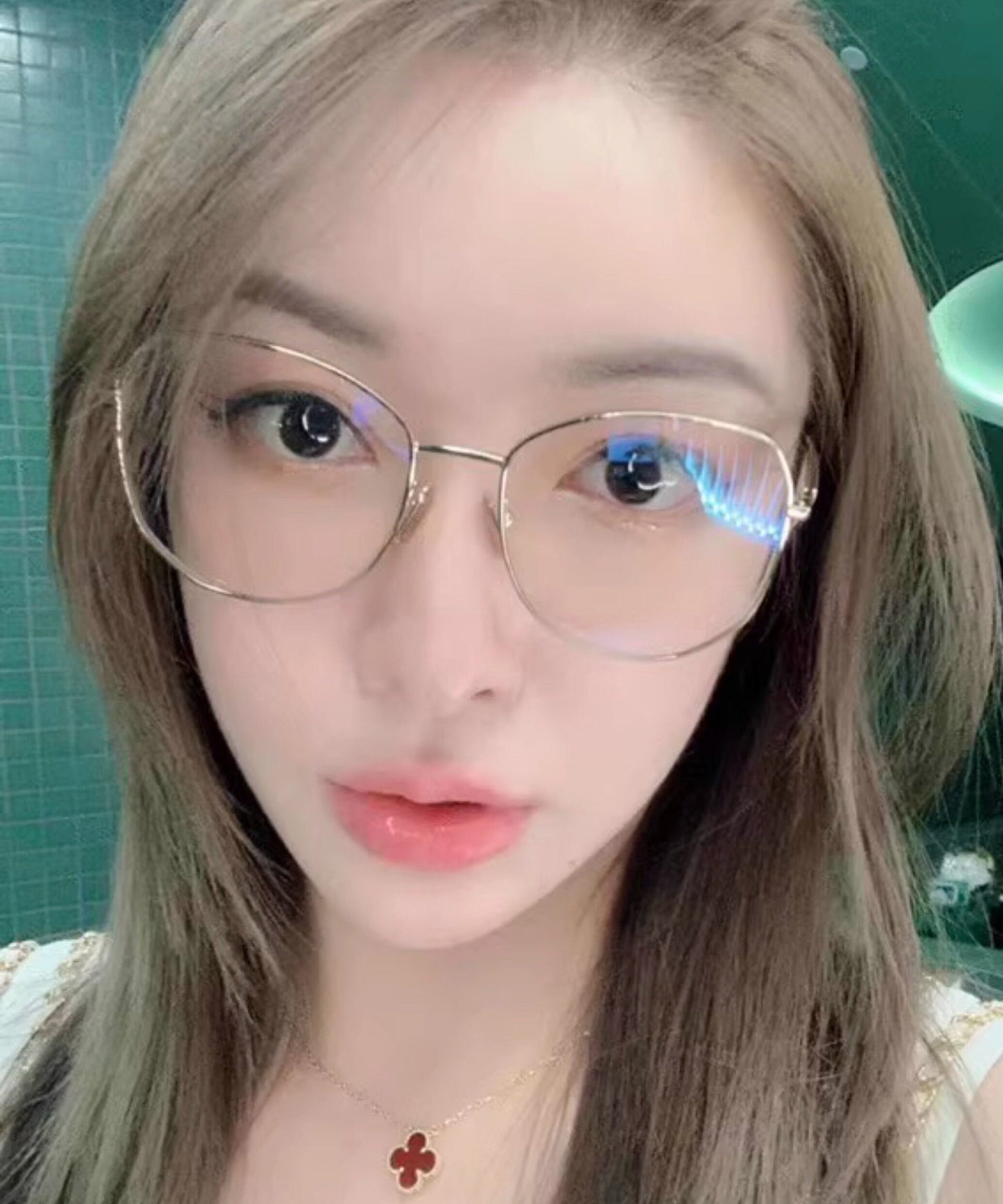 Stylish Silk Titanium Alloy Polygon Blue Light Blocking Full Frame Reading Glasses