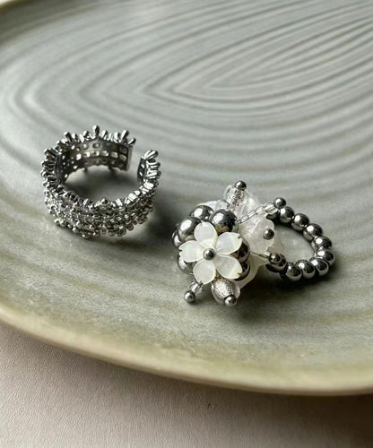 Stylish Silk Titanium Stee Floral Beading Stretch Rings Two Piece Set