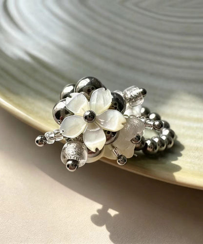 Stylish Silk Titanium Stee Floral Beading Stretch Rings Two Piece Set