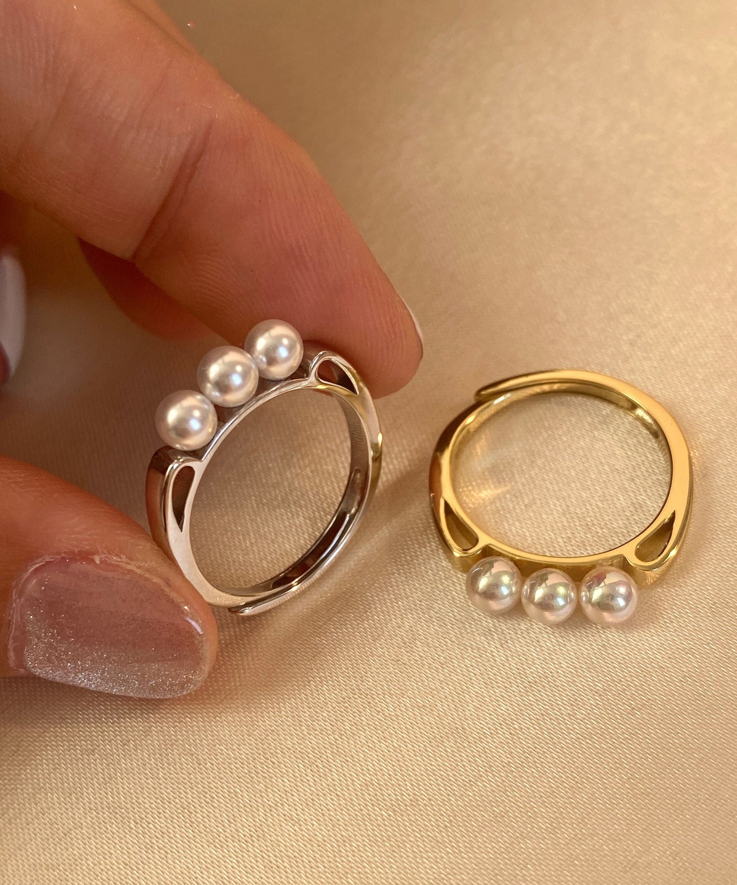 Stylish Silver Nail Pearl Gilding Rings