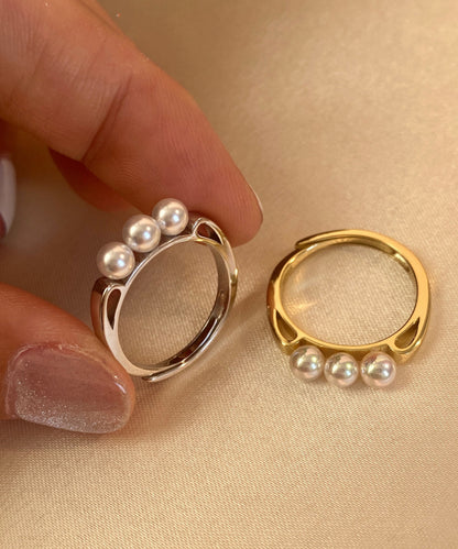 Stylish Silver Nail Pearl Gilding Rings