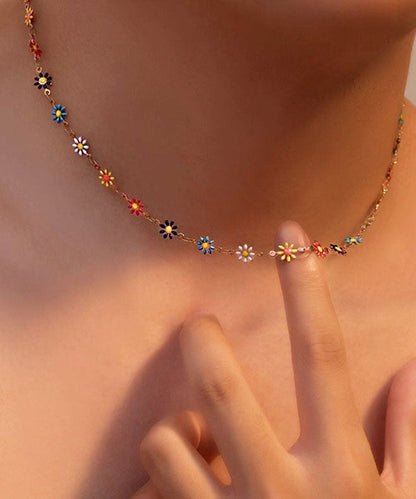 Stylish Spliced Colorful Daisy Titanium Steel Men's Collarbone Necklace