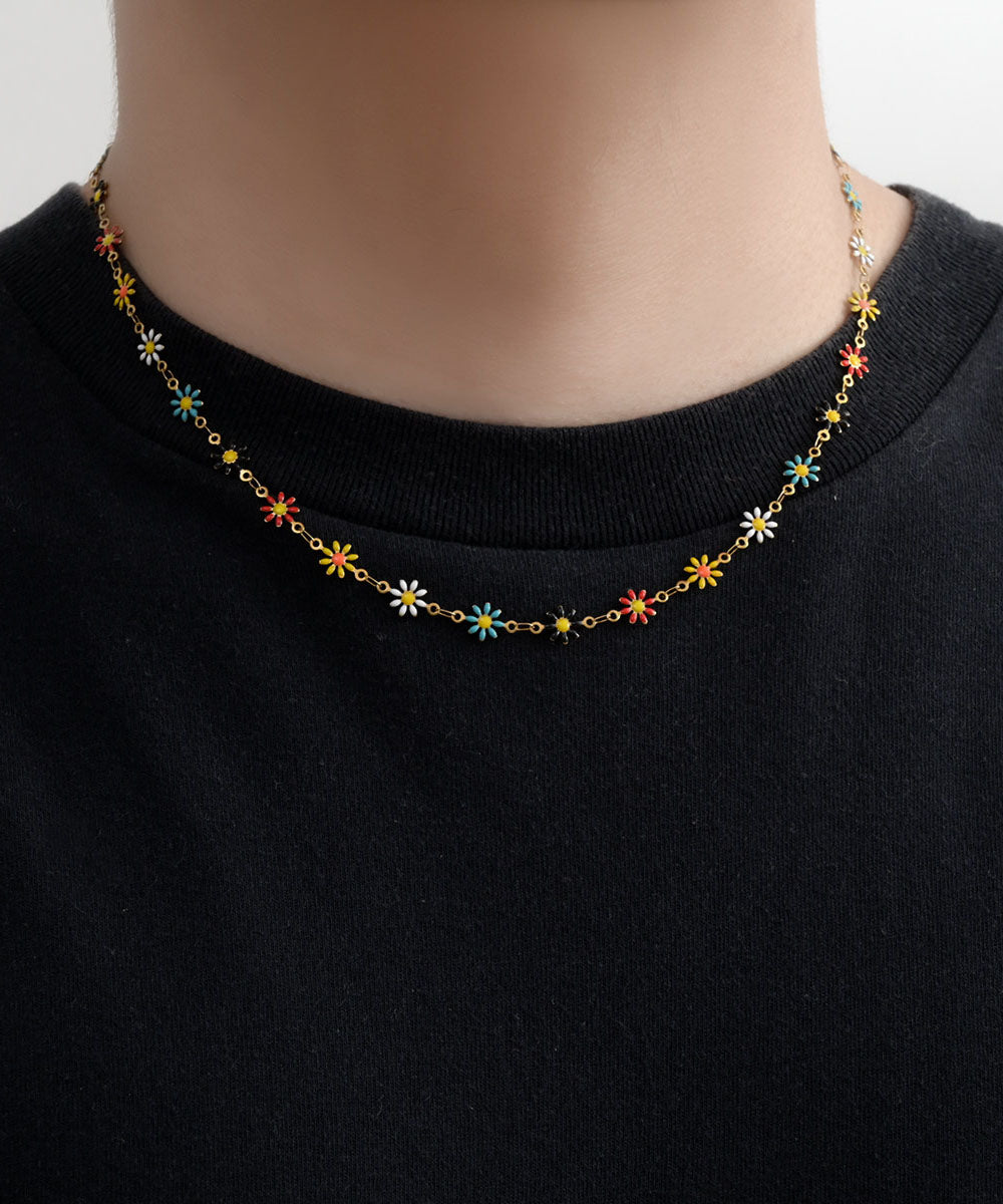 Stylish Spliced Colorful Daisy Titanium Steel Men's Collarbone Necklace