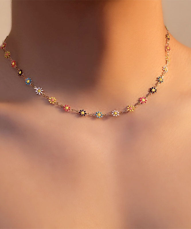 Stylish Spliced Colorful Daisy Titanium Steel Men's Collarbone Necklace