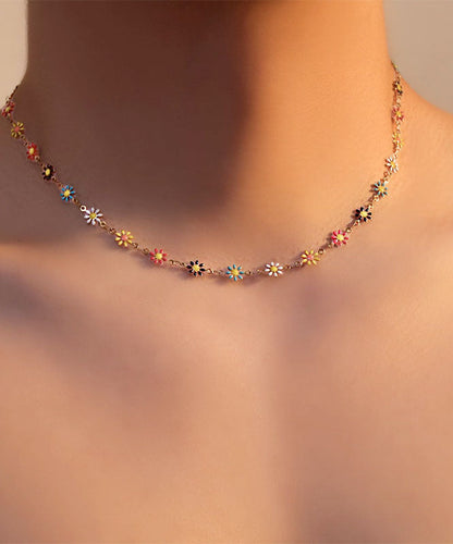 Stylish Spliced Colorful Daisy Titanium Steel Men's Collarbone Necklace