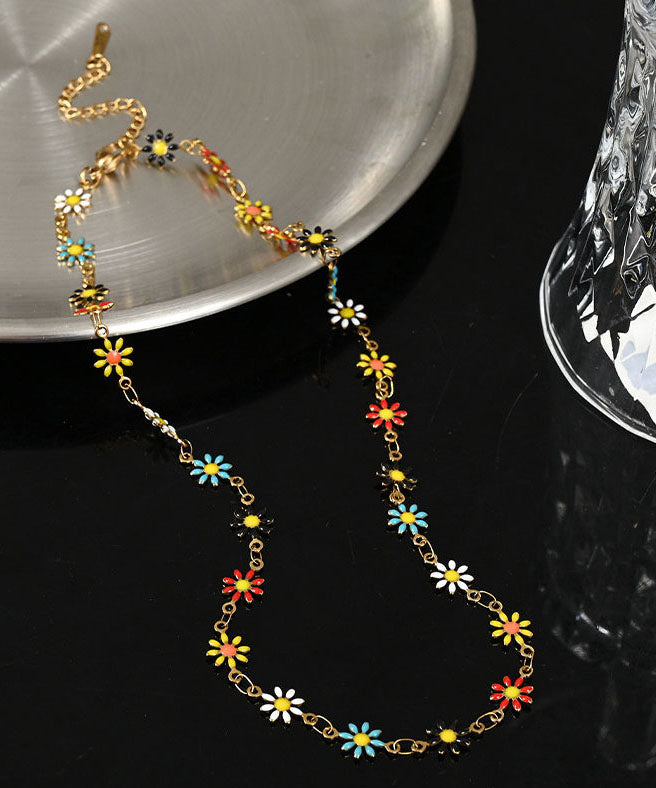 Stylish Spliced Colorful Daisy Titanium Steel Men's Collarbone Necklace