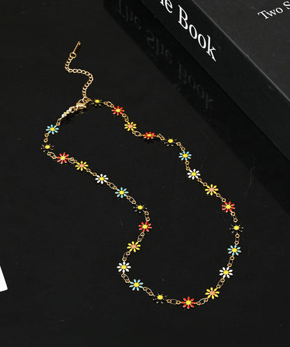 Stylish Spliced Colorful Daisy Titanium Steel Men's Collarbone Necklace