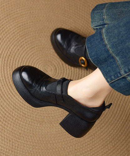 Stylish Splicing Chunky Heel Brown Cowhide Leather
