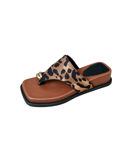 Stylish Splicing Platform Thong Sandals Leopard Faux Leather