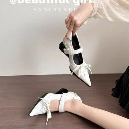 Stylish Splicing Wedge Heels Shoes Black Faux Leather Pointed Toe