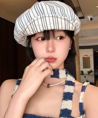 Stylish Striped Cotton Asymmetrical Breton Hat